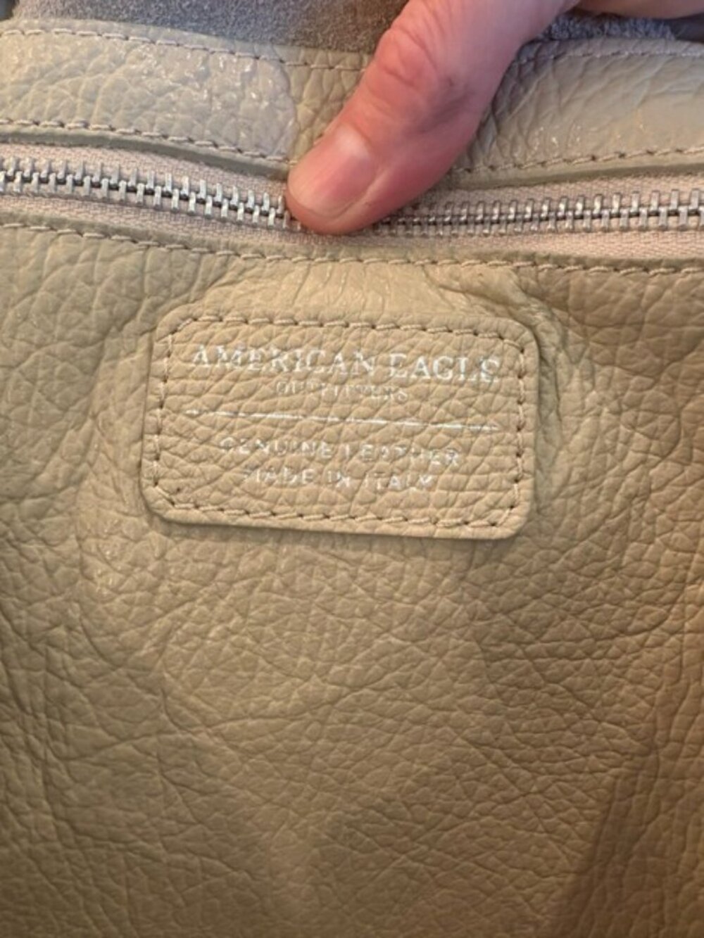American Eagle Italian Leather Pebbled Tote Bag Beige Cream Made in Italy - Picture 4 of 6
